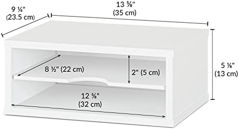 Ballucci File Organizer, 2-Tier Document Paper Sorter, Stackable Wood Desk Organizer Mail Holder, Monitor Stand with Storage Shelves, White