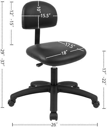 FSS Series Square seat Low (17"-22") seat Height Chair. Vinyl-for Office, Garage, Desk, Shop, Computer, Doctor, Medical, Easy to Clean! NO Footring (Black, Low, _Standard Casters)