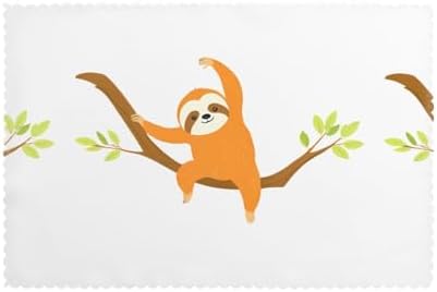 6pc Heat Resistant Placemats - Thick & Durable Polyester Dining Table Mats for Home, Hotel, Banquet | Washable Sloth Stretching Prints