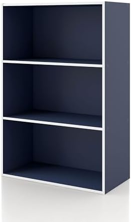 Homes: Inside + Out Apexa 3-Tier Cube Storage Organizer Shelves, Stackable Wood Bookcase Fits Cubby Bins for Organization, Dorm Teen Room Decor & Home Office, Steel Blue