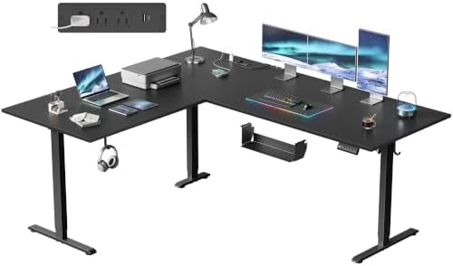 63x55 Inch L Shaped Electric Standing Desk, Corner Workstation, Black