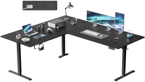 75x61 Inch L Shaped Electric Standing Desk, Corner Workstation, Black