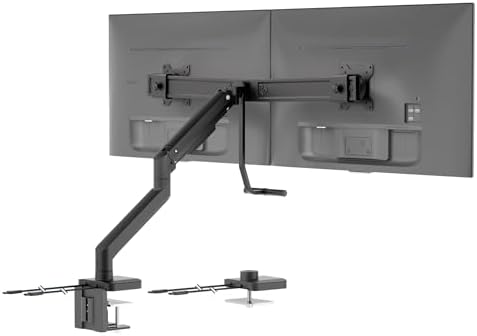 Mount-It! Dual Monitor Mount with Crossbar, Gas Spring Desk Mount for 2 Monitors 17–32", Holds 19.8 lbs Each, Full Motion Tilt Swivel Rotate, VESA 75x75 100x100, USB 3.0 & USB-C, Clamp or Grommet