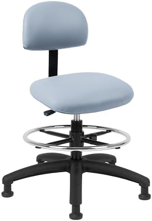 FSS Series Square seat Mid (19"-27") seat Height Chair. Vinyl-for Office, Garage, Desk, Shop, Computer, Doctor, Medical, Easy to Clean! 18" Footring (Gray, Mid Stool, Glides)