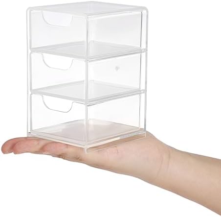 Hipiwe Clear Acrylic Drawer Organizer Bathroom Qtip Holder with 3 Drawers