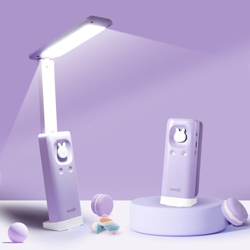 VAVOFO Cute Bunny Desk Lamp, Foldable LED Rechargeable Table Light, Eye-Caring Reading Lamp, 3 Color Modes & Dimmable, for Kids Girls Bedroom Study Dorm Room（Purple）