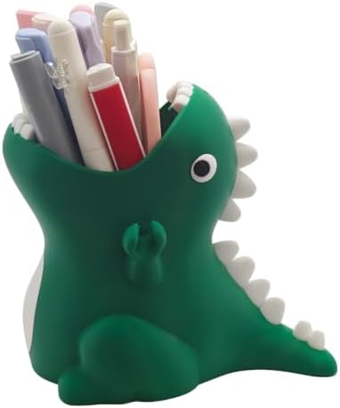 TIME&TRAVE Cute Dinosaur Pen Holder for Desk, 3D Printed Creative Pencil Holder Desk Organizers, Office Supplies Decorations Idea Gift for Women Kids (Green)