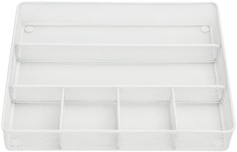Annova Desk Top Organizer Tray for Office Organization - Metal Mesh - Storage Tray with Dividers for Pens, Desktop Accessories, Bathroom, Kitchen, Makeup and Office Supplies (Large, White)