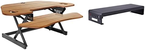 Rocelco 46" Height Adjustable Corner Standing Desk Converter with Dual Monitor Stand Bundle - Sit Stand Up Computer Workstation Riser - Extra Large Keyboard Tray - Teak Wood Grain (R CADRT-46-DMS)