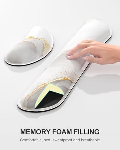 Auhoahsil Large Mouse Pad with Wrist Rests for Keyboard & Mouse, Thick Soft Ergonomic Memory Foam Wrist Supports, Big & Long Desk Mat 35.5 x 15.7 in, for Office Gaming Computer, White Gold Marble