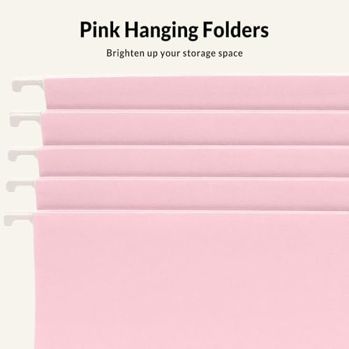 SUNEE 25 Pack Hanging File Folders, Pink Folders, Hanging File Folders Letter Size with 1/5-cut Tabs, Stay Organized for Your Home and Office Bulk File and Documents
