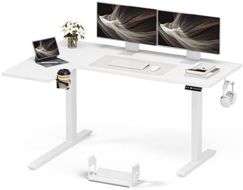 Muvai 59" L Shaped Standing Desk with Cable Tray, Reversible, White
