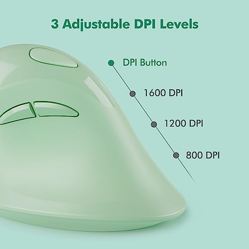 MicroPack Ergonomic Vertical Wireless Mouse, Silent Cordless Mouse with USB-A & Type-C Receiver, 800/1200/1600 DPI, 6 Buttons, Reduces Wrist Strain for Windows, Mac, PC & Laptop Green