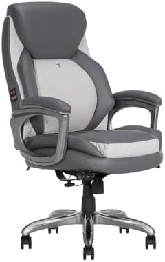 Sharper Image S-600 Active Lumbar Heated Ergonomic Bonded Leather Swivel Executive Massage Chair, Gray (60098-GRY)