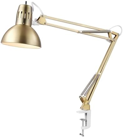 Globe Electric 62000010 32" Multi-Joint Desk Lamp with Metal Clamp,Matte Brass,White Accents,On/Off Rotary Switch on Shade,Partially Adjustable Swing Arm,Home Décor,Office Accessory, Clamp (Pack of 6)