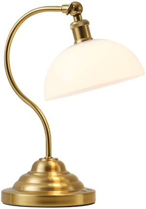 Cordless Table Lamp, Battery Operated Vintage Desk Light, Brass & White