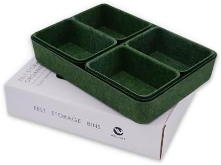 Welaxy 7-Piece Felt Drawer Organizer Bins, Dividers Tray Set, Forest Green