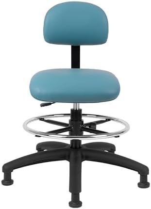 FSS Series Square seat Mid-Stool (19"-27") seat height chair. Fabric Vinyl-for Office, Garage, Desk, Shop, Computer, Doctor, Medical, Easy to Clean! 18" Footring (Aqua, Mid Stool, Glides)