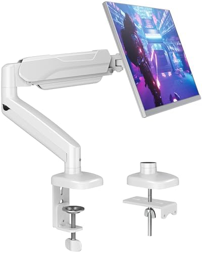 MOUNTUP Single Monitor Desk Mount Holds Screen up to 32 inch, Height Adjustable Monitor Arm, Full Motion Computer Monitors Stand with Clamp/Grommet Base, VESA Mounts Fit 4.4-19.8lbs Computer, White