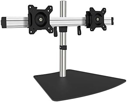 SIIG Premium Aluminum Dual Monitor Stand - 2 Monitors 13" to 27" Up To 17.6 lbs VESA 75 and 100 (CE-MT2011-S1), Silver/Black