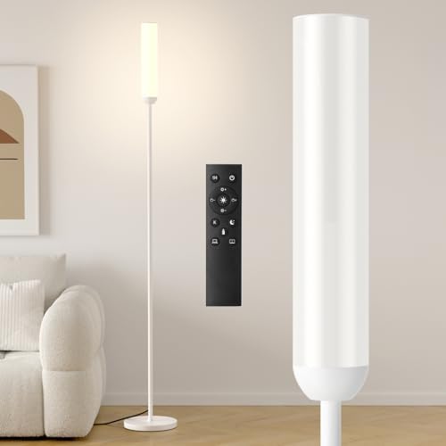 Ambimall LED Floor Lamp with Remote Control, Foot Switch, White