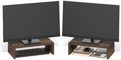 Furinno Classic Monitor Stand Riser Set of 2, Dual Monitor Riser, Amber Oak