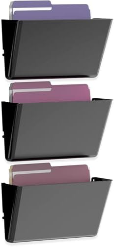 MINDEPOT 3 Pockets Acrylic Wall File Organizer, Wall File Holder Black