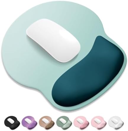 ITNRSIIET Ergonomic Mouse Pad with Wider Memory Foam Wrist Rest +17% - Curved Cushion Reduces Pressure 20%, Pain Relief, Non-Slip, Smooth, Cute Colors, 9.85 x 9 in, Light Green to White