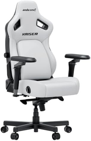 Anda Seat Kaiser 4 Large Gaming Chair for Adults - Ergonomic White PVC Leather Gaming Seat with 6D Armrest, Comfortable Office Chair with Lumbar Support, Heavy Duty Wide Computer Seat