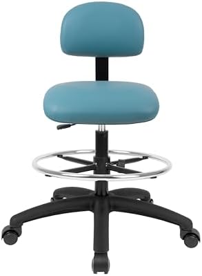 FSS Series Square seat Tall (24"-34") seat Height Chair. Vinyl-for Office, Garage, Desk, Shop, Computer, Doctor, Medical, Easy to Clean! 18" Footring (Aqua, Tall, Self Braking Casters)