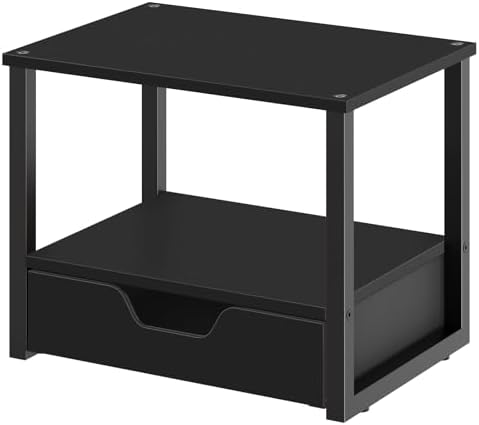 YATINEY Desktop Printer Stand, 2-Tier Printer Table with Non-Woven Drawer, Multi-Purpose Desk Organizer for Home Office, Under Desk Open Organizer Shelf, Black PS01BB