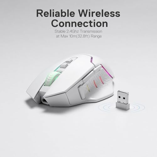 Redragon M690 PRO Wireless Gaming Mouse, 8000 DPI Wired/Wireless Gamer Mouse w/Rapid Fire Key, 8 Macro Buttons, Ergonomic Design for PC/Mac/Laptop, White