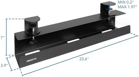 Mount-It! Under Desk Cable Management Tray – Clamp-On No-Drill Metal Cable Management Tray for Desk & Standing Desk, Wire & Cord Organizer for Power Strips, Glass Desks – 23.6” Black