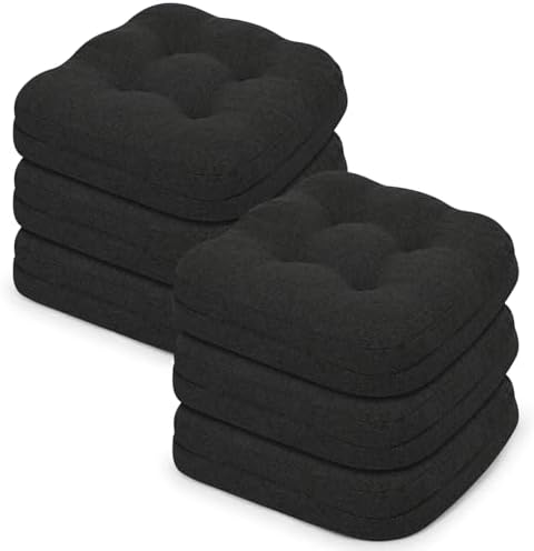 baibu 2-Layer Dining Chair Cushions, 6 Pack, 16.5 x 16.5 x 3.5 in, Black