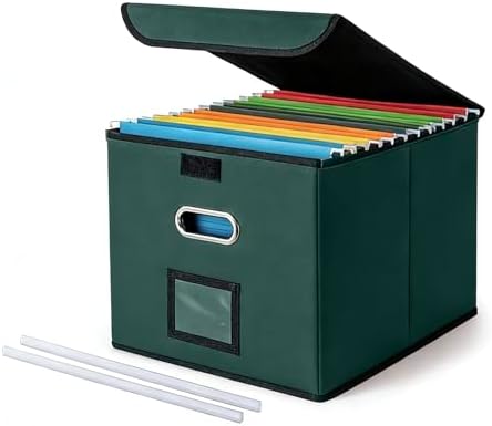 CADONO File Organizer Box with Lid (Dark Green, 14.9 x 12.59 x 10.8 inch)