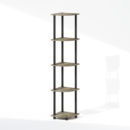 Furinno Turn-N-Tube Storage Shelves, 5-Tier Book Shelf, Corner Shelf, Toolless Open Shelves, for Organization and Storage, Living Room, Home Office, Hallway, Bedroom, French Oak