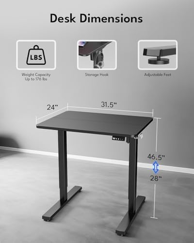 Small Electric Standing Desk, Gaming Desk, 31.5x24 Inch, Black