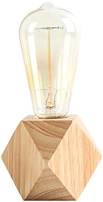 Small Wood Table Lamp Edison Bulb Dimmable Desk Lamp E26 60W Industrial Night Light Boho Deco for Bedroom, Living Room or Office(No Bulb)