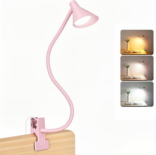 LiFMIRA Pink Small Desk Lamp Clip on LED Reading Light for Bed