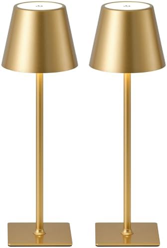 KDG Gold Cordless Table Lamps Set of 2, 4000mAh Rechargeable LED Desk Lamp