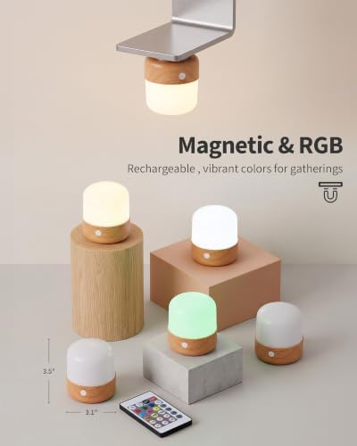KDG Cordless RGB H3.5 Small Table Lamps Set of 2, Magnetic Base Light Bulb