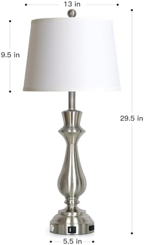 Modern Silver Table Lamps Set of 2 for Living Room,30" Tall Bedside Lamp with USB Charging Port,3-Way Dimmable Touch Nightstand Lamp for Bedroom Desk Side Table Office,Silver