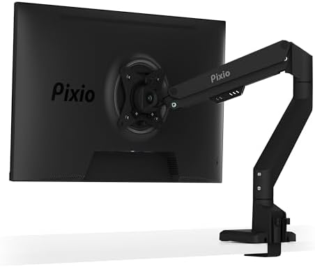 Pixio PS1S Wave Black Single Monitor Arm Stand Desk Mount - Fits up to 32 inches Monitors and up to 19.8lbs. VESA Compatibility and Integrated Cable Management