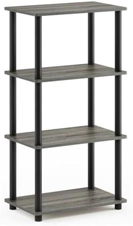 Furinno Turn-N-Tube No Tool 4-Tier Storage Shelf, Narrow, French Oak Grey/Black