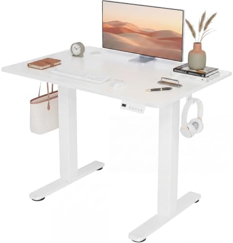 Claiks Electric Small Standing Desk, 35x20 Inch, White