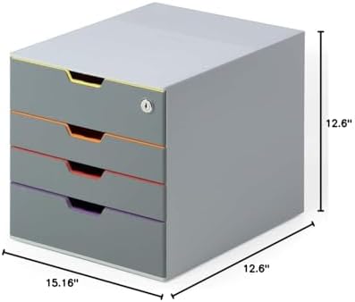 Durable Varicolor Drawer Organizer, 4 Lockable Color Coded Drawers, Gray