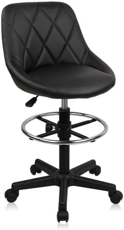 KLASIKA Drafting Chair with Back, Leather Rolling Swivel Stool with Adjustable Height and Footrest, Ergonomic Tall Standing Desk Office Chairs with Wheels for Home Work Shop Kitchen Bar, 1PK