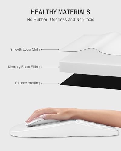Auhoahsil Ergonomic Mouse Pad with Wrist Rest, Comfortable Slope Computer Mouse Mat with Wrist Support, Memory Foam Filling, Non-Slip Silicone Base, Pain Relief, for Gaming & Work, 8 x 12 in, White