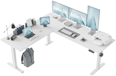Agilestic L Shaped Electric Standing Desk Adjustable Height, 75 Inch, White