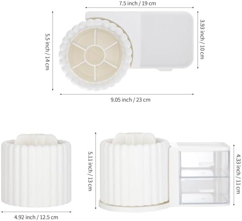LETURE Rotating Office Desk Organizers and Accessories with 2 Drawer, Pencil Pen Marker Holder for Desk, Desktop Storage Organizers and Accessories for Office Home Art Supplies (White)